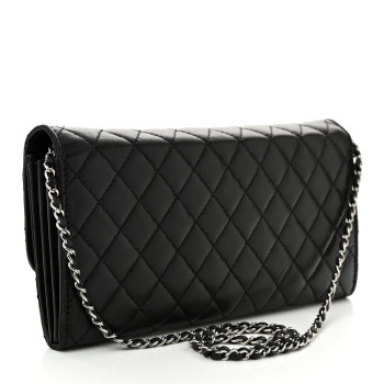 CHANEL Lambskin Quilted East West Flap Clutch  Black