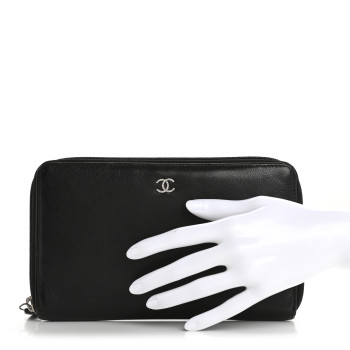 CHANEL Caviar Large Sevruga Zip Around Organizer Wallet Black