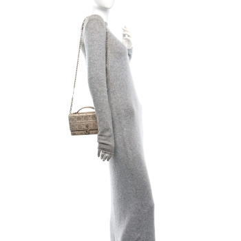 CHRISTIAN DIOR Calfskin Technical Fabric Beaded Embroidered Cannage Mini My Dior Top Handle Clutch Caramel Beige