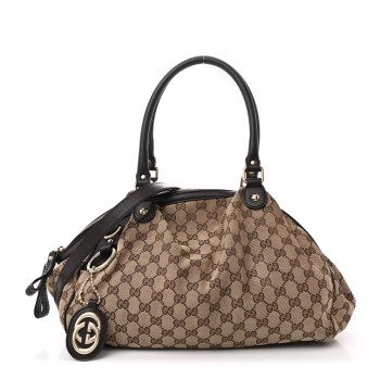 GUCCI Monogram Medium Sukey Boston Bag Brown