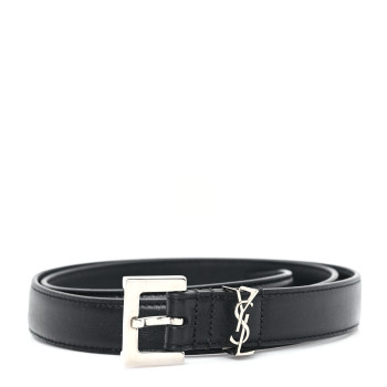 SAINT LAURENT Calfskin Monogram Narrow Square Buckle Belt 75 30 Black