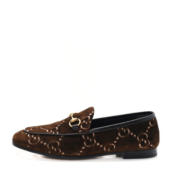 GUCCI Velvet GG Monogram Horsebit Womens Jordaan Loafers 35.5 Brown Black