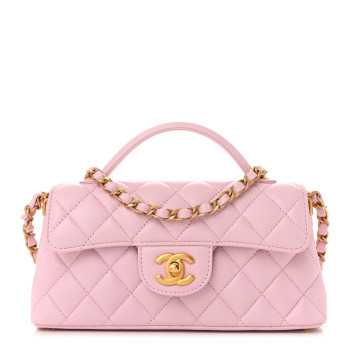 CHANEL Lambskin Quilted Mini Flap Top Handle Bag Light Pink