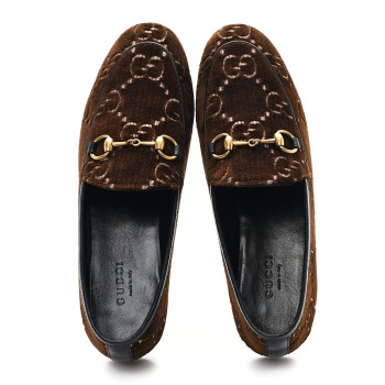 GUCCI Velvet GG Monogram Horsebit Womens Jordaan Loafers 35.5 Brown Black