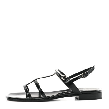 GUCCI Calfskin Horsebit Divine Slingback Sandals 38 Black