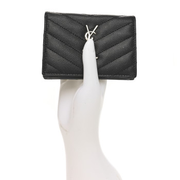 SAINT LAURENT Grain De Poudre Matelasse Chevron Monogram Card Case Black