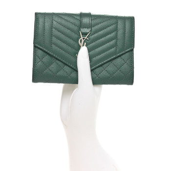 SAINT LAURENT Grain De Poudre Textured Mixed Matelasse Triquilt Small Monogram Envelope Wallet Green
