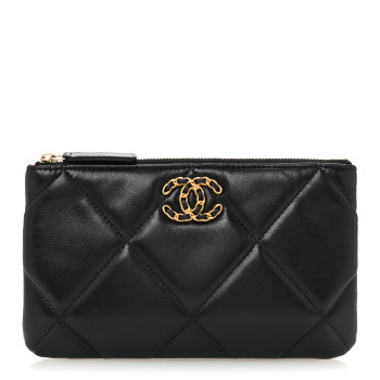 CHANEL Lambskin Quilted Small Chanel 19 Pouch Black