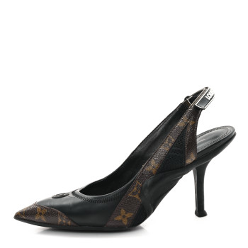 LOUIS VUITTON Patent Monogram Archlight Slingback Pumps 38.5 Black