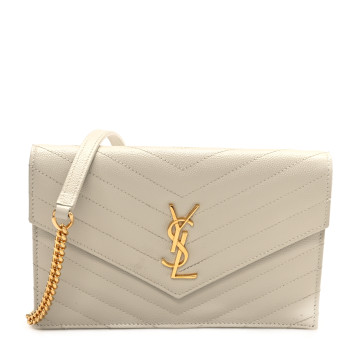 SAINT LAURENT Grain De Poudre Matelasse Chevron Monogram Envelope Chain Wallet Crema Soft