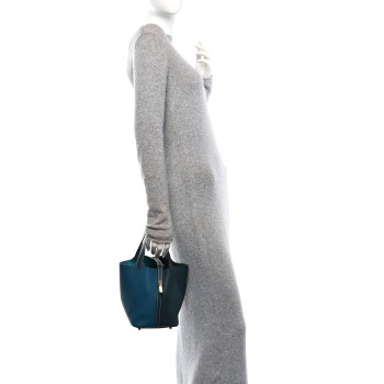 HERMES Taurillon Clemence Casaque Picotin Lock 18 PM Vert Bosphore Vert Cypress