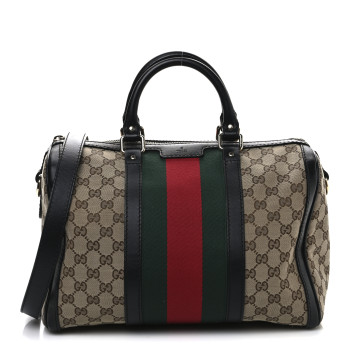 GUCCI Monogram Vintage Web Medium Boston Black