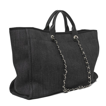 CHANEL Denim Large Deauville Tote Blue Orange