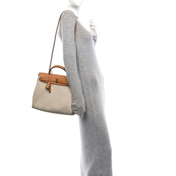 HERMES Military Toile Vache Hunter Herbag Zip Retourne 31 PM Beton Naturel