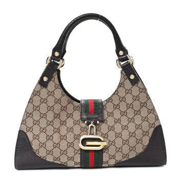 GUCCI Monogram Web Junco Shoulder Bag Dark Brown