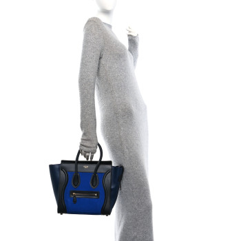 CELINE Nubuck Smooth Calfskin Micro Tri-Color Luggage Bright Blue
