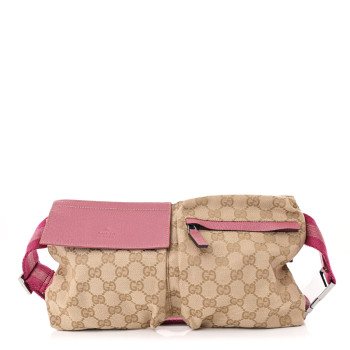 GUCCI GG Monogram Web Double Pocket Belt Bag Pink