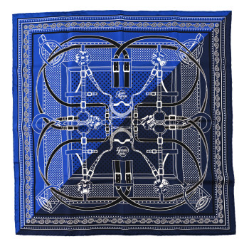 HERMES Silk Grand Manege Cut Bandana Scarf 55 Bleu Nuit Bleu