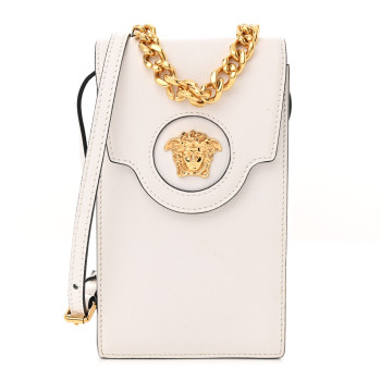 VERSACE Calfskin La Medusa Chain Crossbody Phone Pouch White