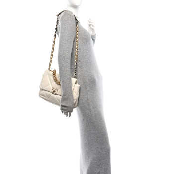 CHANEL Lambskin Quilted Large Chanel 19 Flap White
