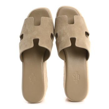 HERMES Suede Goatskin Cork Eze 30 Sandals 39 Beige Argile