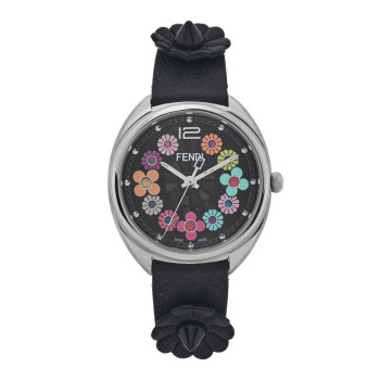FENDI Stainless Steel Calfskin 34mm Momento Flowerland Quartz Watch Black