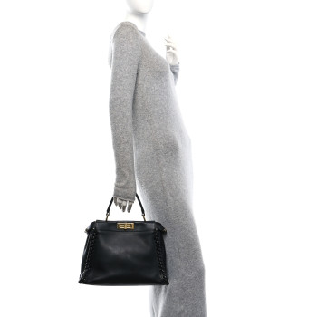 FENDI Vitello Seta Lace Up Medium Peekaboo Iconic Satchel Black