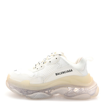 BALENCIAGA Fabric Mesh Clear Sole Womens Triple S Sneakers 37 White