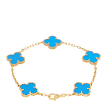 VAN CLEEF & ARPELS 18K Yellow Gold Blue Agate 5 Motifs Vintage Alhambra Bracelet