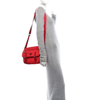 PRADA Tessuto Nylon Saffiano Messenger Bag Rosso
