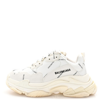 BALENCIAGA Technical Fabric Allover Logo Womens Triple S Sneakers 39 White Black
