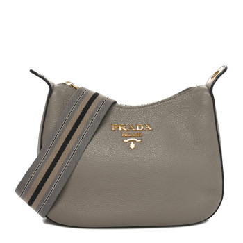 PRADA Vitello Daino Soft Zippered Messenger Hobo Argilla