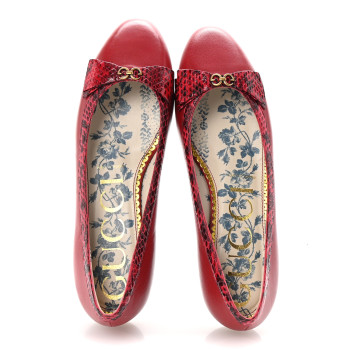 GUCCI Malaga Kid Elaphe Yva Ballet Flats 38 Hibiscus Red