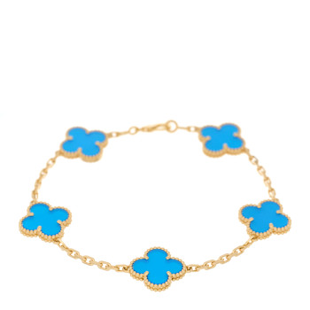 VAN CLEEF & ARPELS 18K Yellow Gold Blue Agate 5 Motifs Vintage Alhambra Bracelet