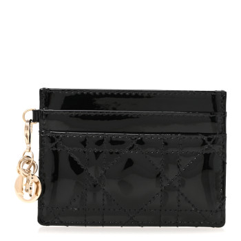 CHRISTIAN DIOR Patent Cannage Lady Dior Card Holder Black