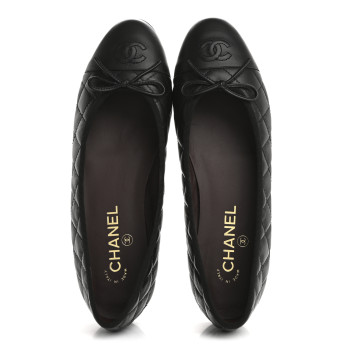 CHANEL Aged Calfskin Quilted CC Cap Toe Ballerina Flats 40 Black CHANEL Aged Calfskin Quilted CC Cap Toe Ballerina Flats 40 Black