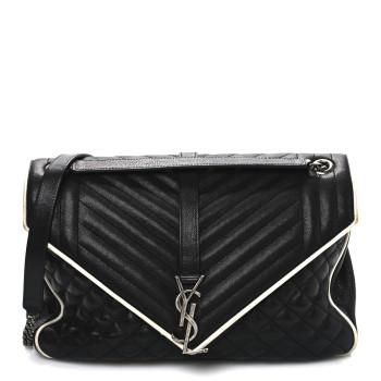 SAINT LAURENT Calfskin Mixed Matelasse Triquilt Large Monogram Envelope Satchel Black White