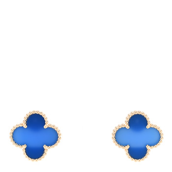 VAN CLEEF & ARPELS 18K Yellow Gold Blue Agate Vintage Alhambra Earrings
