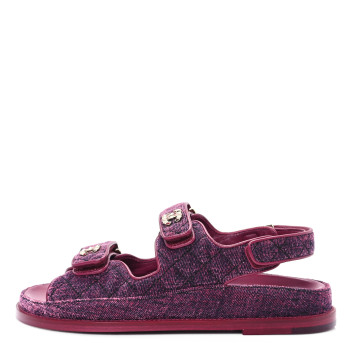 CHANEL Velvet Velcro Dad Sandals 37.5 Pink