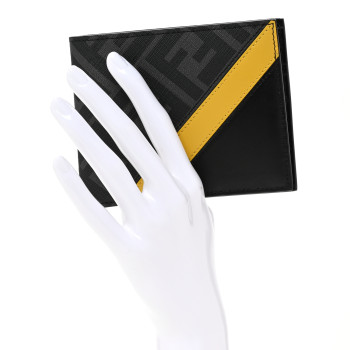 FENDI Glazed Fabric Vitello King FF 1974 Diagonal Bi-Fold Wallet Grey Black Sunflower