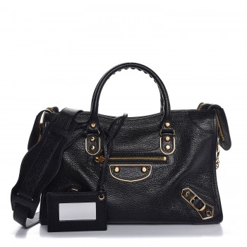 メル74887様 BALENCIAGA Chevre Gold Metallic Edge Hardware S City Black