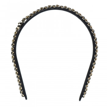 CHANEL Metal Lambskin CC Turnlock Chain Headband Gold Black