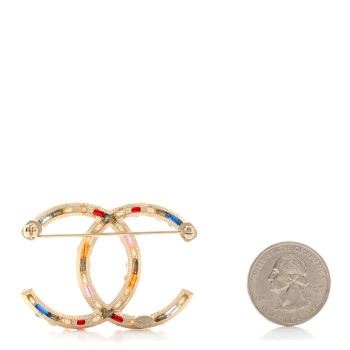 CHANEL Pearl Crystal CC Brooch Gold Multicolor