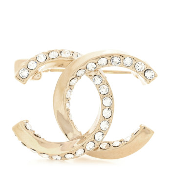 CHANEL Metal Crystal CC Brooch Gold