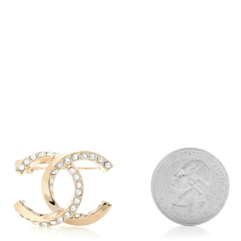 CHANEL Metal Crystal CC Brooch Gold