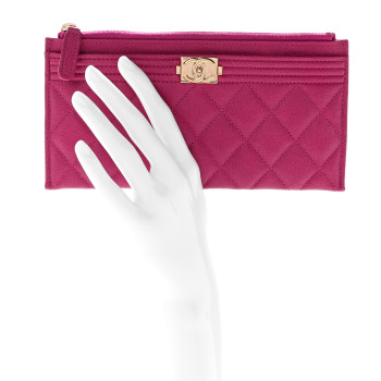 CHANEL Caviar Quilted Classic Zip Boy Pouch Fuchsia