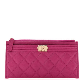 CHANEL Caviar Quilted Classic Zip Boy Pouch Fuchsia