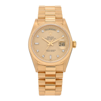 ROLEX 18K Yellow Gold Diamond 36mm Oyster Perpetual Day-Date President Watch Champagne 18038
