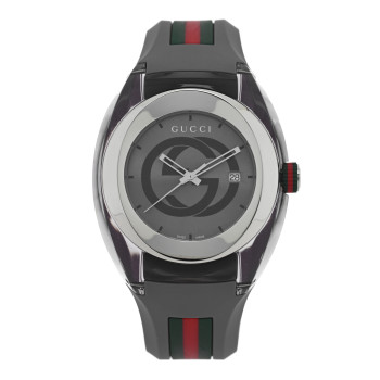 GUCCI Stainless Steel Rubber 46mm Sync Web Quartz Watch Grey