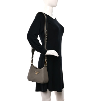 PRADA Vitello Daino Soft Zippered Messenger Hobo Argilla